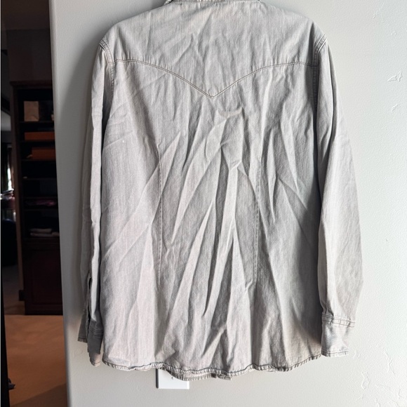 Wrangler Long Sleeve Western Snap W Stitching On Pocket Light Gray Denim Shirt - Picture 6 of 7